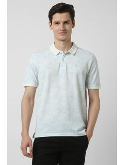 Peter England - Men Blue Print Polo Neck T-Shirt