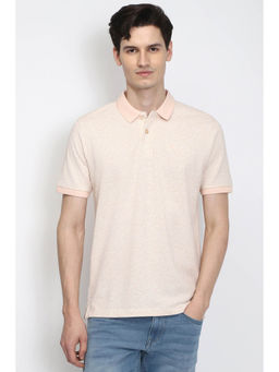 Peter England - Men Peach Print Polo Neck T-Shirt