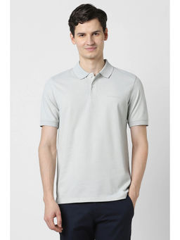 Peter England - Men Grey Solid Polo Neck T-Shirt