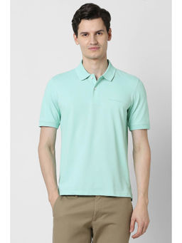 Peter England - Men Sea Green Solid Polo Neck T-Shirt