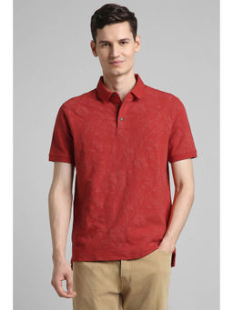 Simon Carter - Men Red Self Design Polo Neck T-Shirt