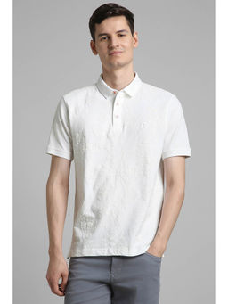 Simon Carter - Men White Self Design Polo Neck T-Shirt