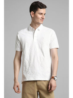 Simon Carter - Men White Self Design Polo Neck T-Shirt