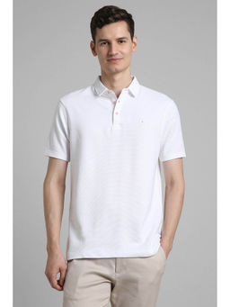 Simon Carter - Men White Ribbed Solid Polo Neck T-Shirt