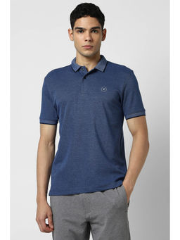 Van Heusen - Men Navy Blue Textured Polo Neck T-Shirt