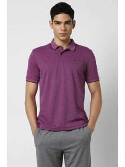 Van Heusen - Men Purple Solid Polo Neck T-Shirt