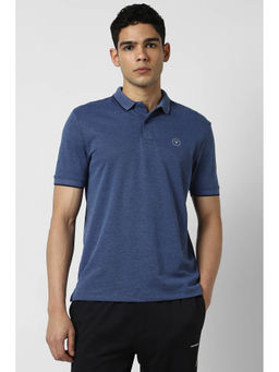 Van Heusen - Men Navy Blue Solid Polo Neck T-Shirt