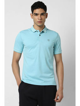 Van Heusen - Men Light Blue Solid Polo Neck T-Shirt
