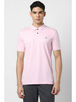 Van Heusen - Men Pink Solid Polo Neck T-Shirt