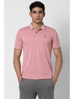 Van Heusen - Men Pink Textured Polo Neck T-Shirt