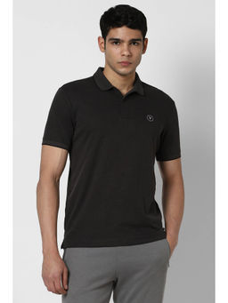 Van Heusen - Men Black Solid Polo Neck T-Shirt