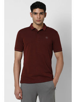 Van Heusen - Men Maroon Solid Polo Neck T-Shirt