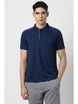 Van Heusen - Men Navy Blue Solid Polo Neck T-Shirt