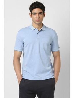 Van Heusen - Men Light Blue Solid Polo Neck T-Shirt