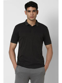 Van Heusen - Men Black Solid Polo Neck T-Shirt