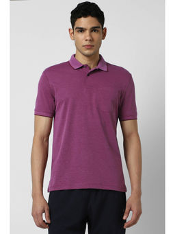 Van Heusen - Men Purple Solid Polo Neck T-Shirt