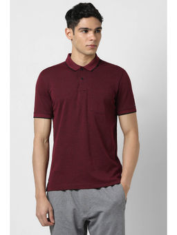 Van Heusen - Men Maroon Textured Polo Neck T-Shirt