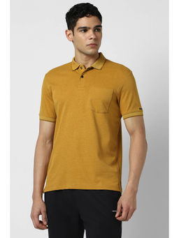 Van Heusen - Men Mustard Solid Polo Neck T-Shirt