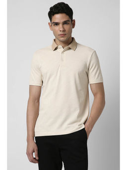 Van Heusen - Men Beige Print Polo Neck T-Shirt