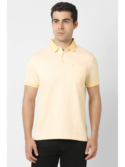 Van Heusen - Men Yellow Textured Polo Neck T-Shirt