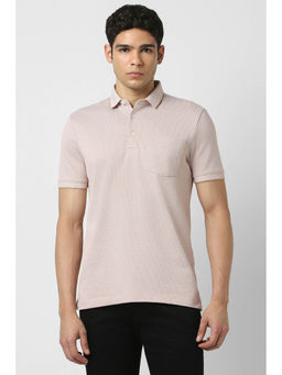 Van Heusen - Men Beige Textured Polo Neck T-Shirt