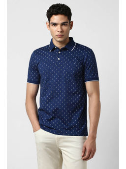 Van Heusen - Men Navy Blue Print Polo Neck T-Shirt