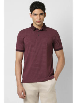 Van Heusen - Men Maroon Print Polo Neck T-Shirt