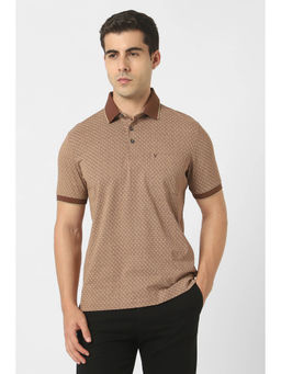 Van Heusen - Men Brown Print Polo Neck T-Shirt