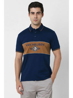 Van Heusen - Men Navy Blue Colorblock Polo Neck T-Shirt