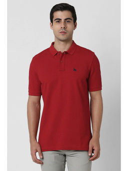 Van Heusen - Men Red Solid Polo Neck T-Shirt