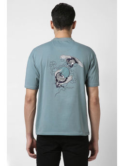 Van Heusen - Men Blue Embroidered Crew Neck T-Shirt