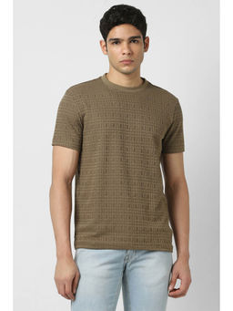 Van Heusen - Men Olive Self Design Crew Neck T-Shirt