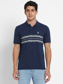 American Eagle - Men Navy Blue Flex Pique Stripes Polo Neck T-Shirt