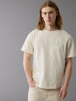 American Eagle - Men Beige Graphic Print T-Shirt