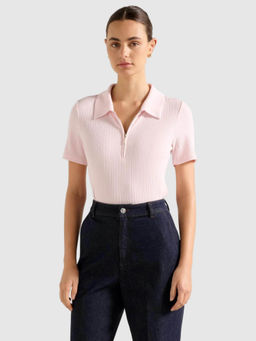 Forever New - Pink Callie Short Sleeve Zipper Polo T-Shirt