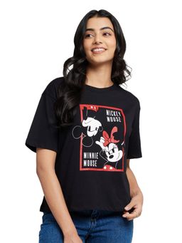 The Souled Store - Black Mickey Mouse & Minnie Oversized T-Shirt for Women