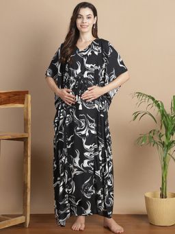 Secret Wish - Black Abstract Rayon Maternity Kaftan