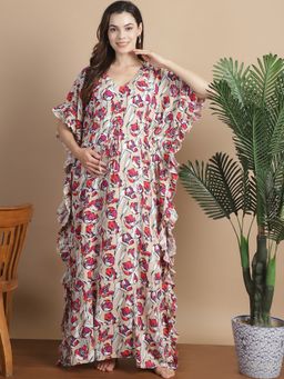 Secret Wish - Beige Floral Rayon Maternity Kaftan