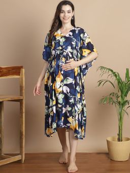 Secret Wish - Navy Blue Floral Short Maternity Kaftan