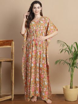 Secret Wish - Mustard Floral Cotton Maternity Kaftan