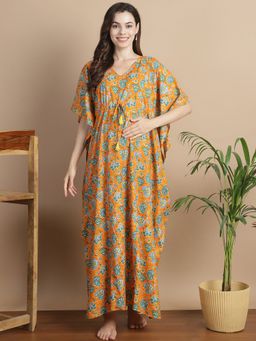 Secret Wish - Orange Floral Cotton Maternity Kaftan
