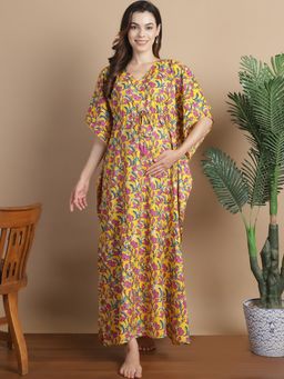 Secret Wish - Yellow Floral Cotton Maternity Kaftan