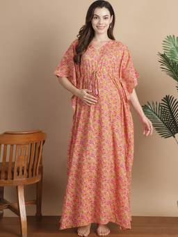 Secret Wish - Mustard Floral Cotton Maternity Kaftan
