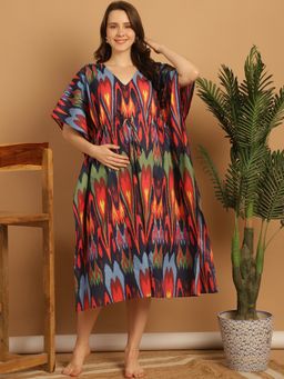 Secret Wish - Multi-Color Abstract Print Cotton Maternity Kaftan Nighty