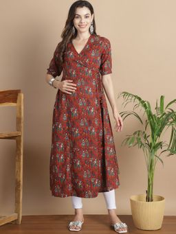 Secret Wish - Maroon EthnicPrint Cotton Maternity Kurta