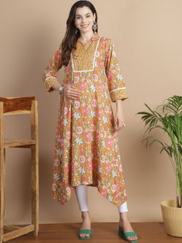 Secret Wish - Mustard Floral Cotton Maternity Kurta