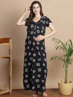 Secret Wish - Floral Black Hosiery Maternity Feeding Nighty
