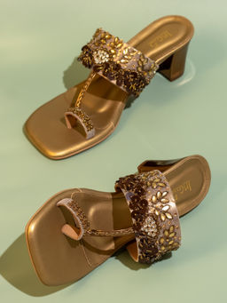 Inc.5 - Women Gold Evening Heel Kolhapuris