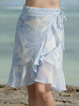 AOBA - Womens Blue Printed Wraparound Beachwear Skirt