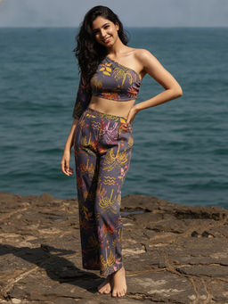 AOBA - Women Grey Printed Swimwear Cover Up (Set of 2)